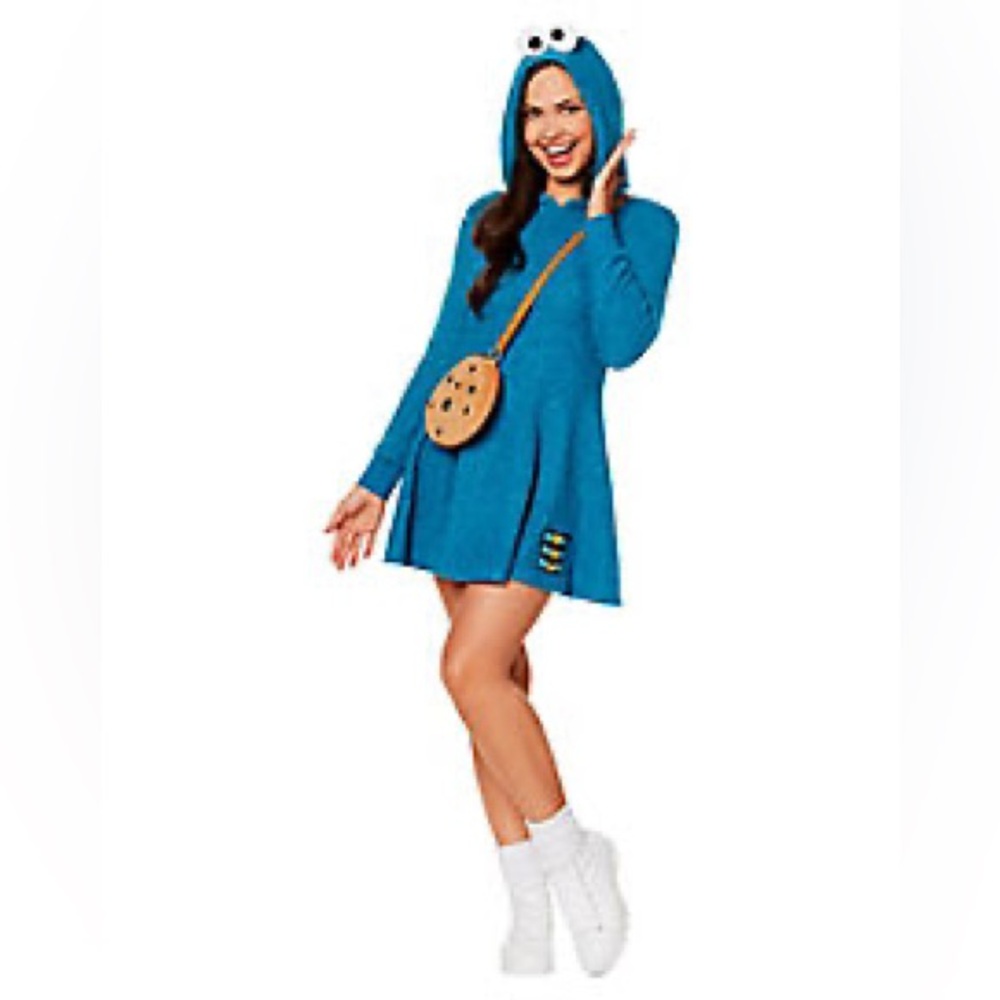 Women’s Blue Cookie Monster Hooded Tunic Dress with Cookie Crossbody